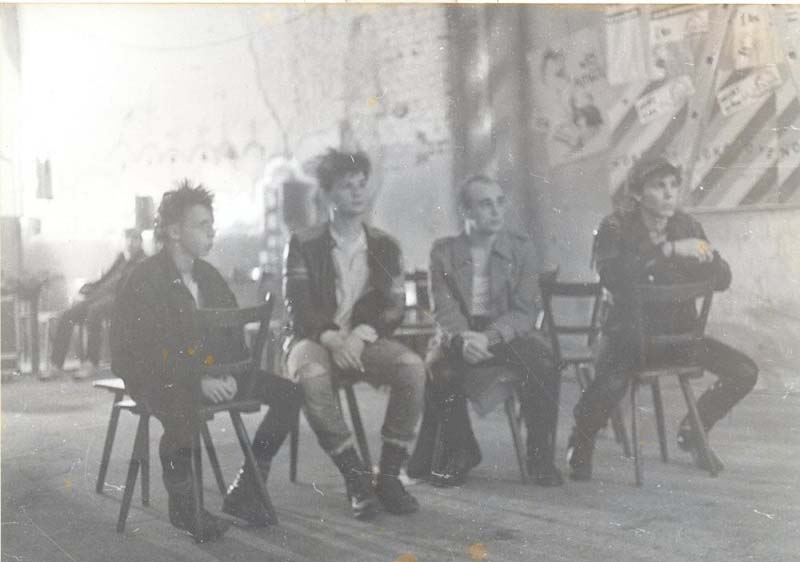 Mad, Claus, Fade and our friend Bernd before the concert at the Leif Eriksson on November 9, 1985